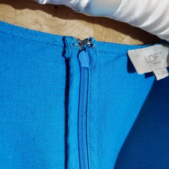 🌞Loft Outlet Blue Teal Linen Blend Midi Dress Size 6🌞 - Picture 6 of 10